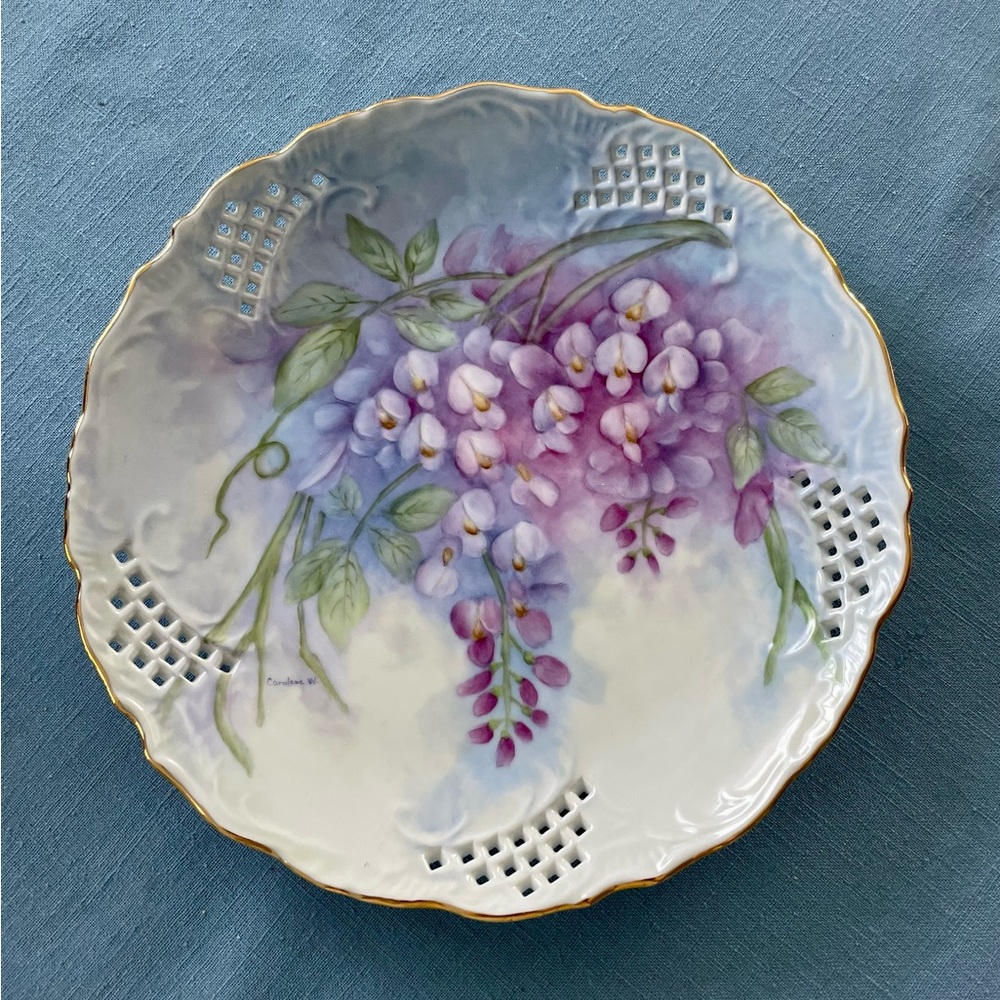 Hand Painted, Signed Wisteria Plate